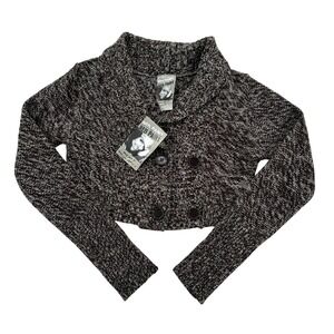 Red Paint Cropped Tight Knit Sweater Double Button Brown White Speckle Women L